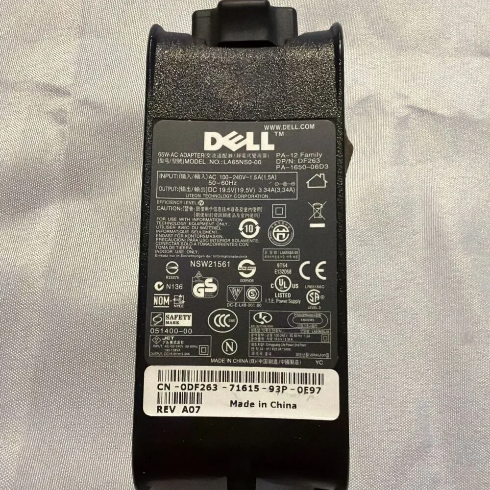 DELL Laptop AC ADAPTER CHARGER Power Cord - Model LA65NS0-00, Tested Works